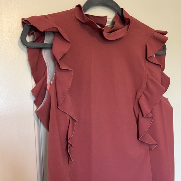Rebecca Taylor Rose/Mauve ruffle mock neck top- hip length, new with tags - Picture 5 of 7